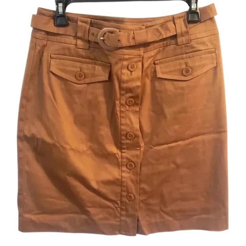 Jones New York Signature Tan Button Front Belted‎ Utility Skirt Size 6 Stretch